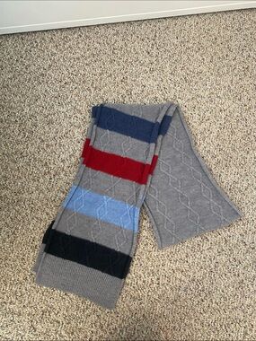Pendleton 100% Merino Wool Grey Gray Striped Scarf Cable Knit